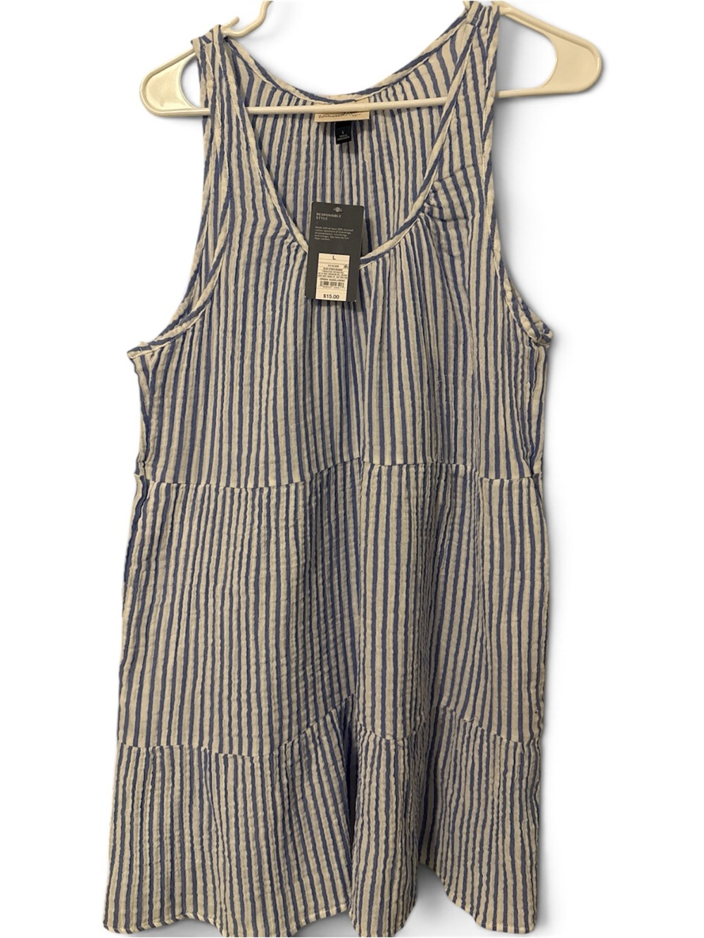 Women’s Universal Thread Blue and White Striped Sleeveless Dress -Large